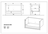 Technische Zeichnung einer Garderobe mit den Maßen: Breite 51 cm, Höhe 26 cm, Tiefe 30 cm. Perspektive von vorne und seitlich.