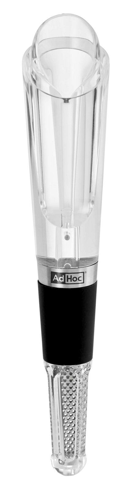 Ad Hoc Wein-Ausgießer VINE Weinbelüfter und Ausgießer Vin, frontal abgebildet, mit transparentem und schwarzem Design.