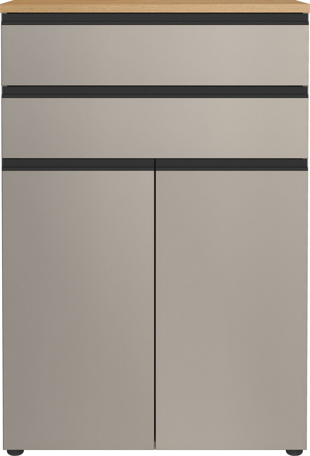 Moderner Aktenschrank mit zwei Schubladen und zwei Türen, Frontansicht