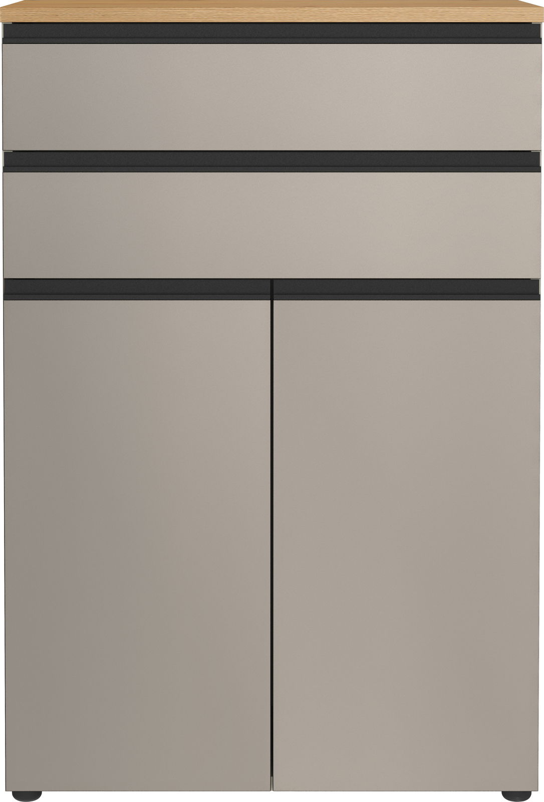 Moderner Aktenschrank mit zwei Schubladen und zwei Türen, Frontansicht