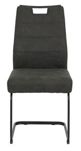 Frontansicht eines modernen Schwingstuhls mit schwarzem Gestell und dunkelgrauem Polster.