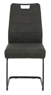 Frontansicht eines modernen Schwingstuhls mit schwarzem Gestell und dunkelgrauem Polster.