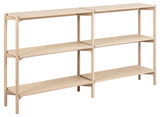 Holzregal mit drei Ebenen, seitliche Perspektive