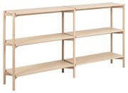 Holzregal mit drei Ebenen, seitliche Perspektive