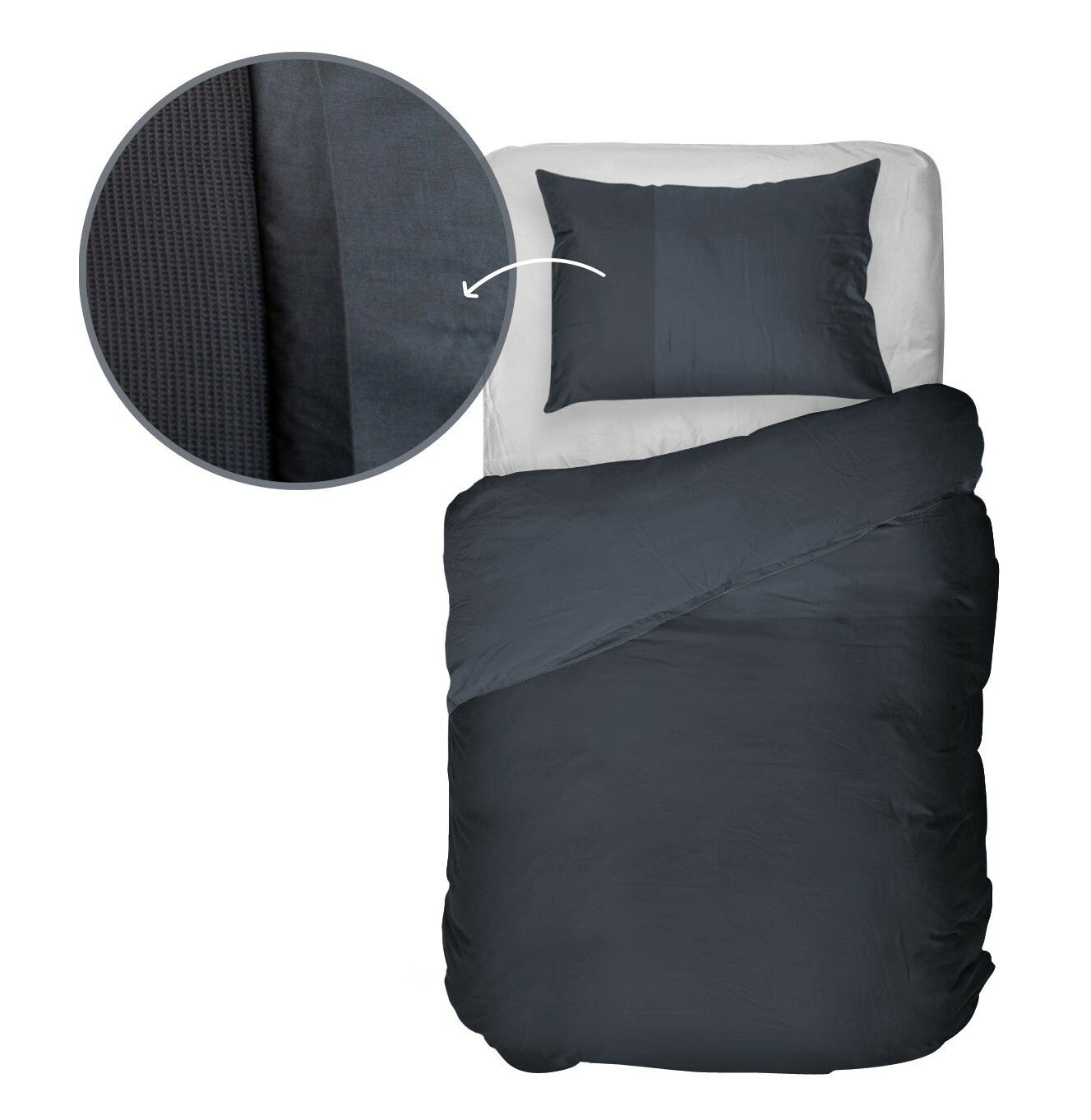 Dunkelgraue Bettwäsche 155x220cm mit Kissenbezug, Draufsicht