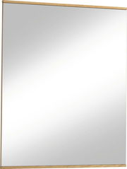 Rechteckiger Spiegel mit Holzrahmen, leicht von der Seite betrachtet