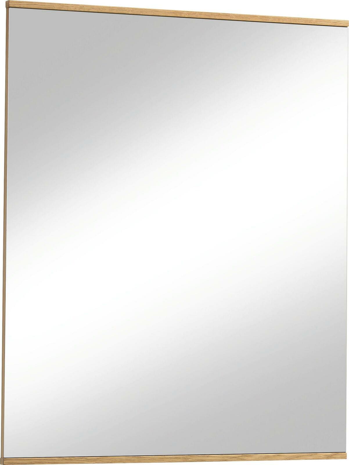 Rechteckiger Spiegel mit Holzrahmen, leicht von der Seite betrachtet