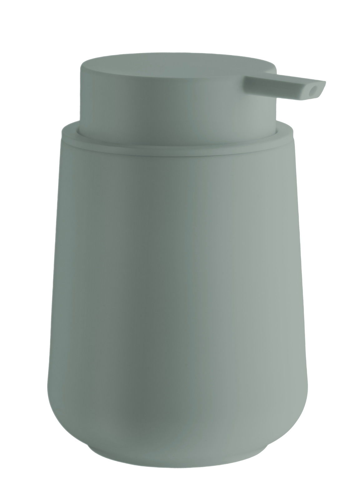 Beslagsboden Seifenspender Grauer Seifenspender aus Kunststoff, seitliche Perspektive