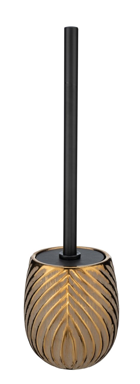 Keramik WC-Garnitur IDRO in goldener Farbe mit schwarzem Stiel, frontal abgebildet.