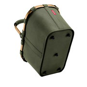 Grüne Tragetasche mit stabilen Griffen und verstärktem Boden, seitliche Perspektive