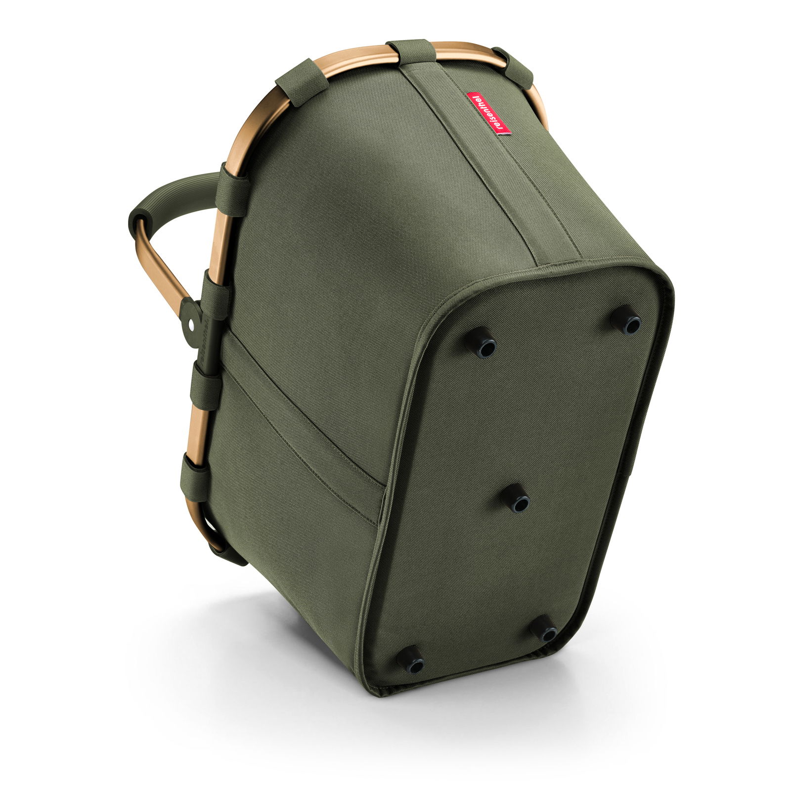 Grüne Tragetasche mit stabilen Griffen und verstärktem Boden, seitliche Perspektive