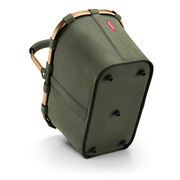 Grüne Tragetasche mit stabilen Griffen und verstärktem Boden, seitliche Perspektive