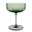 Elegante grüne Sekt- und Dessertschale aus Glas, seitliche Ansicht.