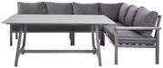 Lounge-Set mit grauem Ecksofa und passendem Tisch, seitliche Perspektive