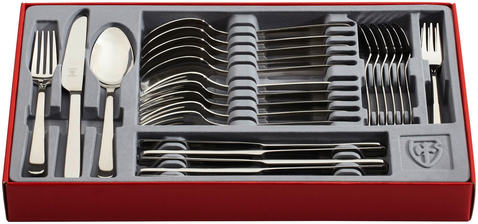 Besteckset Style Art 30-teilig in roter Box, von oben fotografiert