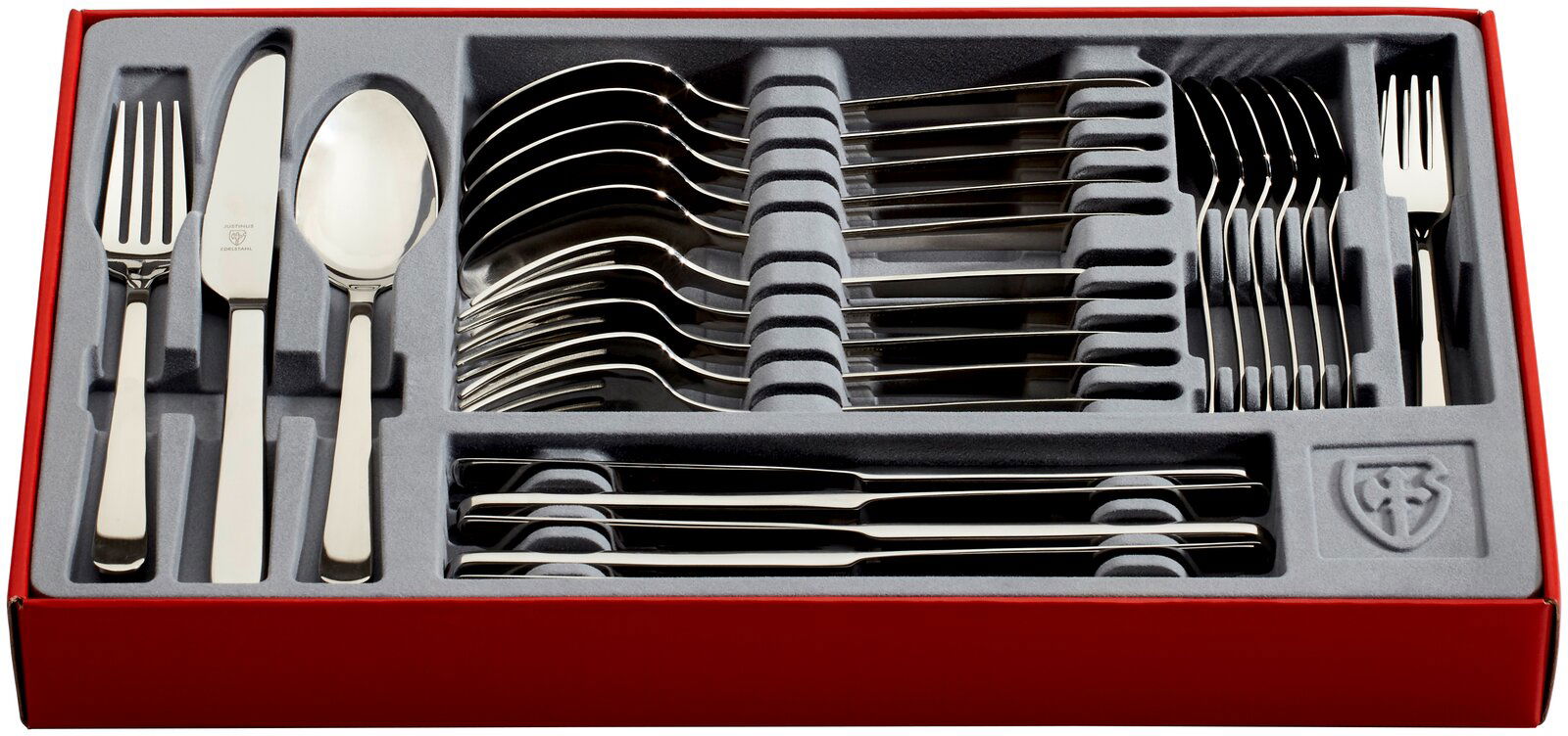 Besteckset Style Art 30-teilig in roter Box, von oben fotografiert