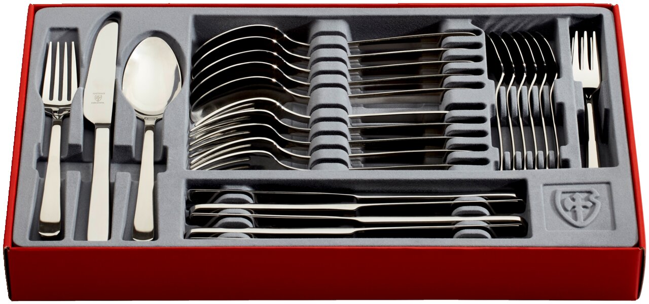 Besteckset Style Art 30-teilig in roter Box, von oben fotografiert
