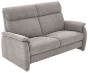 Graues 2,5-Sitzer-Sofa mit weichen Armlehnen und hoher Rückenlehne, seitliche Perspektive