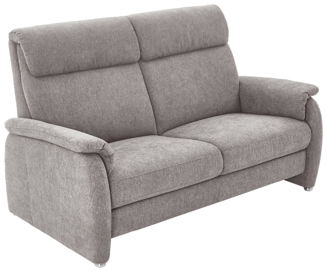 Graues 2,5-Sitzer-Sofa mit weichen Armlehnen und hoher Rückenlehne, seitliche Perspektive