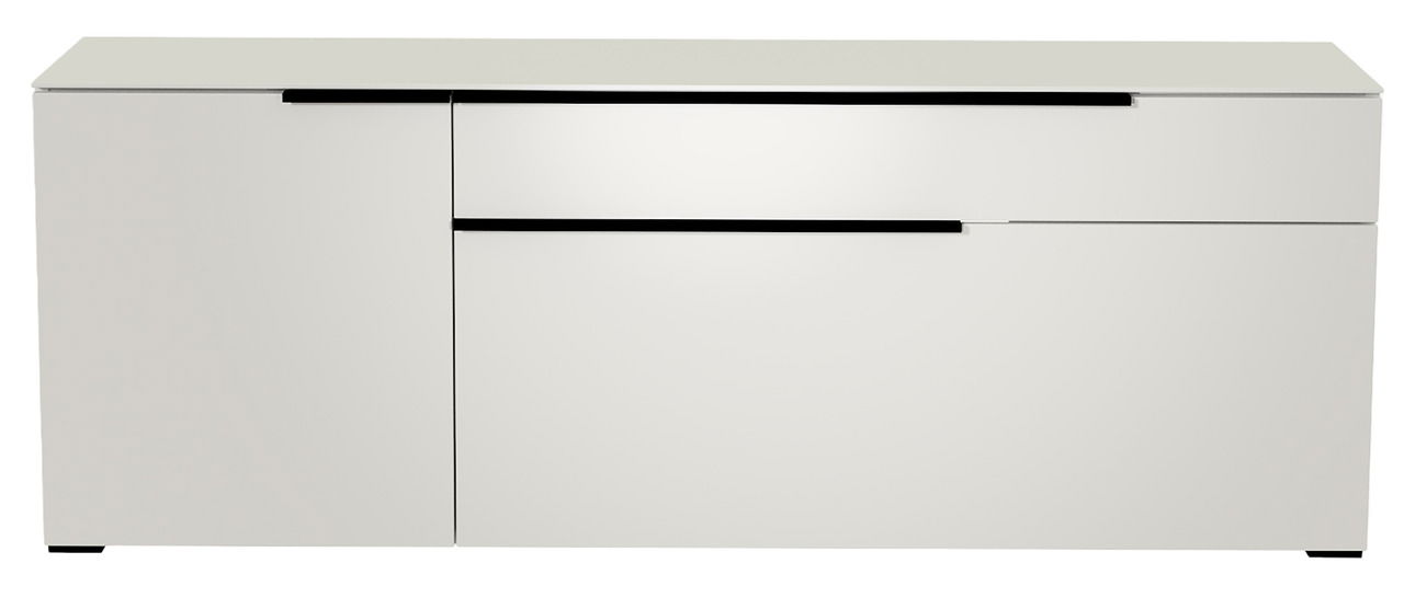 Moderano TV-Lowboard BORMIO Weißes TV-Lowboard mit zwei Türen und einer Schublade, frontale Ansicht