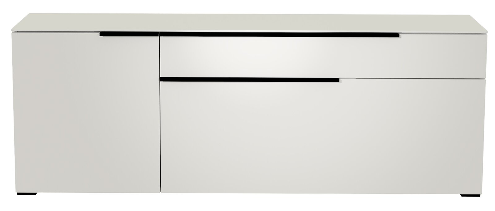 Moderano TV-Lowboard BORMIO Weißes TV-Lowboard mit zwei Türen und einer Schublade, frontale Ansicht