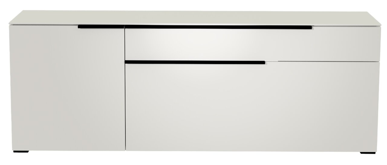 Moderano TV-Lowboard BORMIO Weißes TV-Lowboard mit zwei Türen und einer Schublade, frontale Ansicht