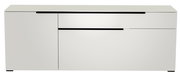 Weißes TV-Lowboard mit zwei Türen und einer Schublade, frontale Ansicht