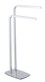 Moderner Handtuchständer aus Chrom mit zwei parallelen Stangen, seitliche Perspektive