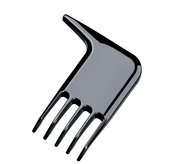 Schwarzer Zwiebel- und Gemüsewürfleraufsatz aus Kunststoff, schräg von oben fotografiert.