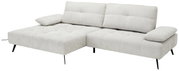 Beige ligbankcombinatie met twee rugkussens en zwarte metalen poten, zijaanzicht