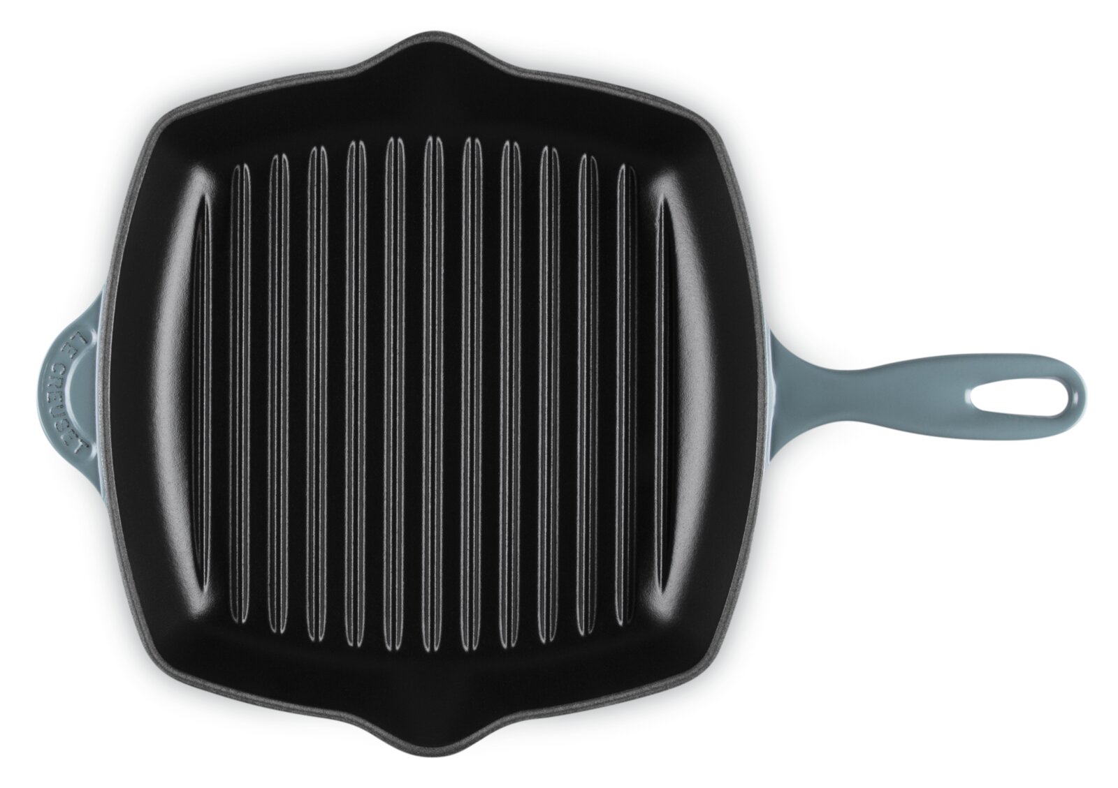 Grillpfanne 26cm Ocean in Draufsicht mit gerillter Oberfläche und blauem Griff