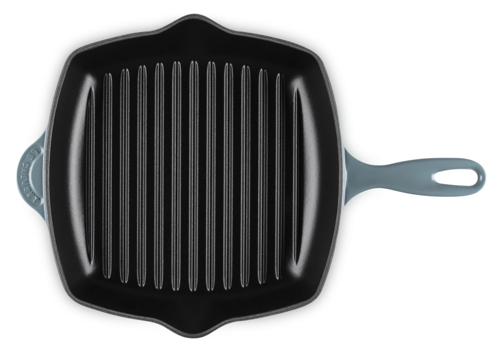 Grillpfanne 26cm Ocean in Draufsicht mit gerillter Oberfläche und blauem Griff