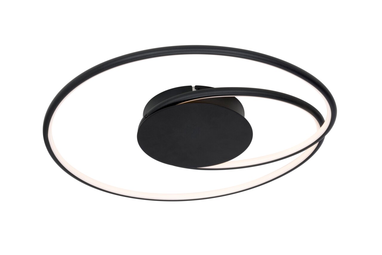 Novel LED-Deckenleuchte Moderne LED-Deckenleuchte mit schwarzem, kreisförmigem Design, seitliche Perspektive