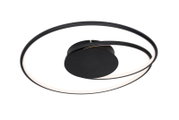 Moderne LED-Deckenleuchte mit schwarzem, kreisförmigem Design, seitliche Perspektive