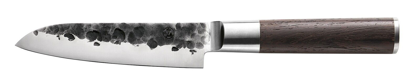 Santokumesser KYOTO 13 cm mit dunklem Holzgriff und gehämmerter Klinge, Seitenansicht