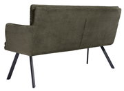 Rückansicht einer olivgrünen Sitzbank mit geripptem Stoffbezug und schwarzen Metallbeinen.