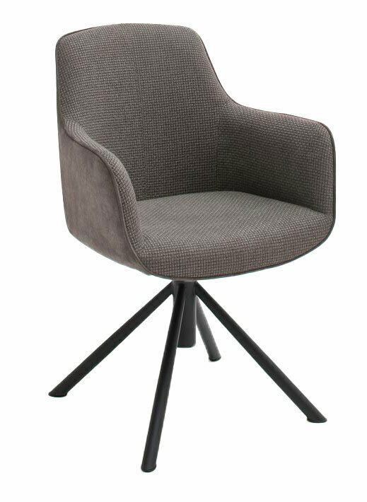 Novel Sessel RIALTO Moderner grauer Sessel mit gepolstertem Sitz und Rückenlehne, auf schwarzem Metallgestell, seitliche Perspektive