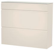 Hängeschuhschrank in cremeweißer Farbe mit drei Klappen, seitliche Perspektive