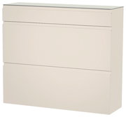 Hängeschuhschrank in cremeweißer Farbe mit drei Klappen, seitliche Perspektive