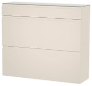 Hängeschuhschrank in cremeweißer Farbe mit drei Klappen, seitliche Perspektive