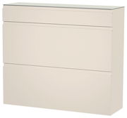 Hängeschuhschrank in cremeweißer Farbe mit drei Klappen, seitliche Perspektive