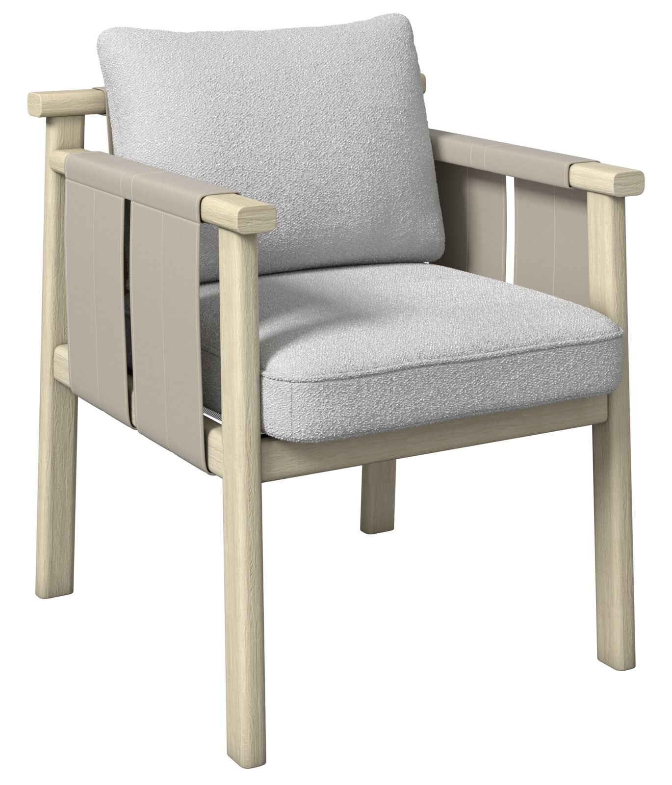 Dieter Knoll Armlehnstuhl MARI Moderner Armlehnstuhl mit hellem Holzrahmen und grauen Polstern, seitliche Perspektive