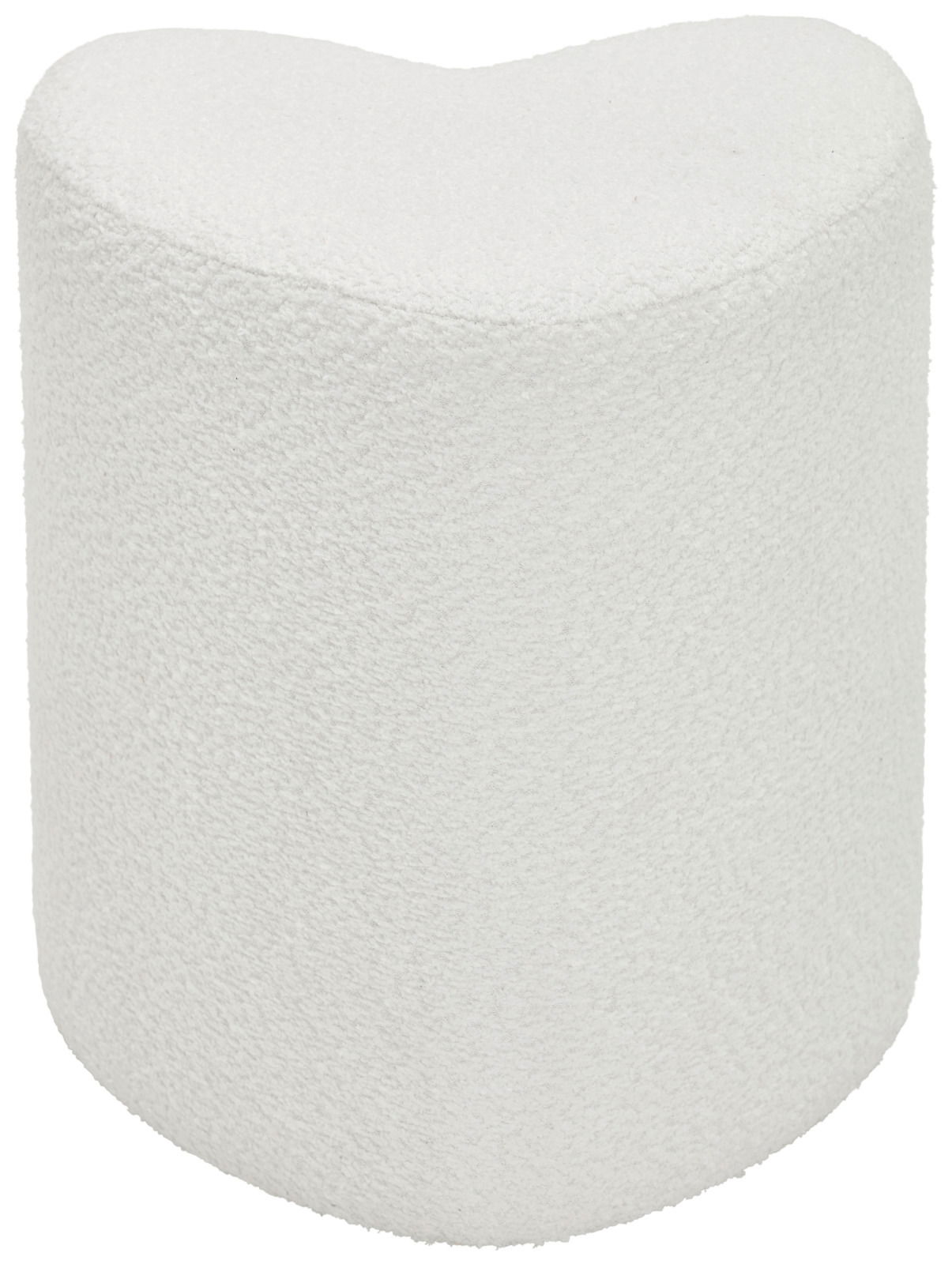 Weißer, herzförmiger Hocker aus weichem Material, seitliche Perspektive