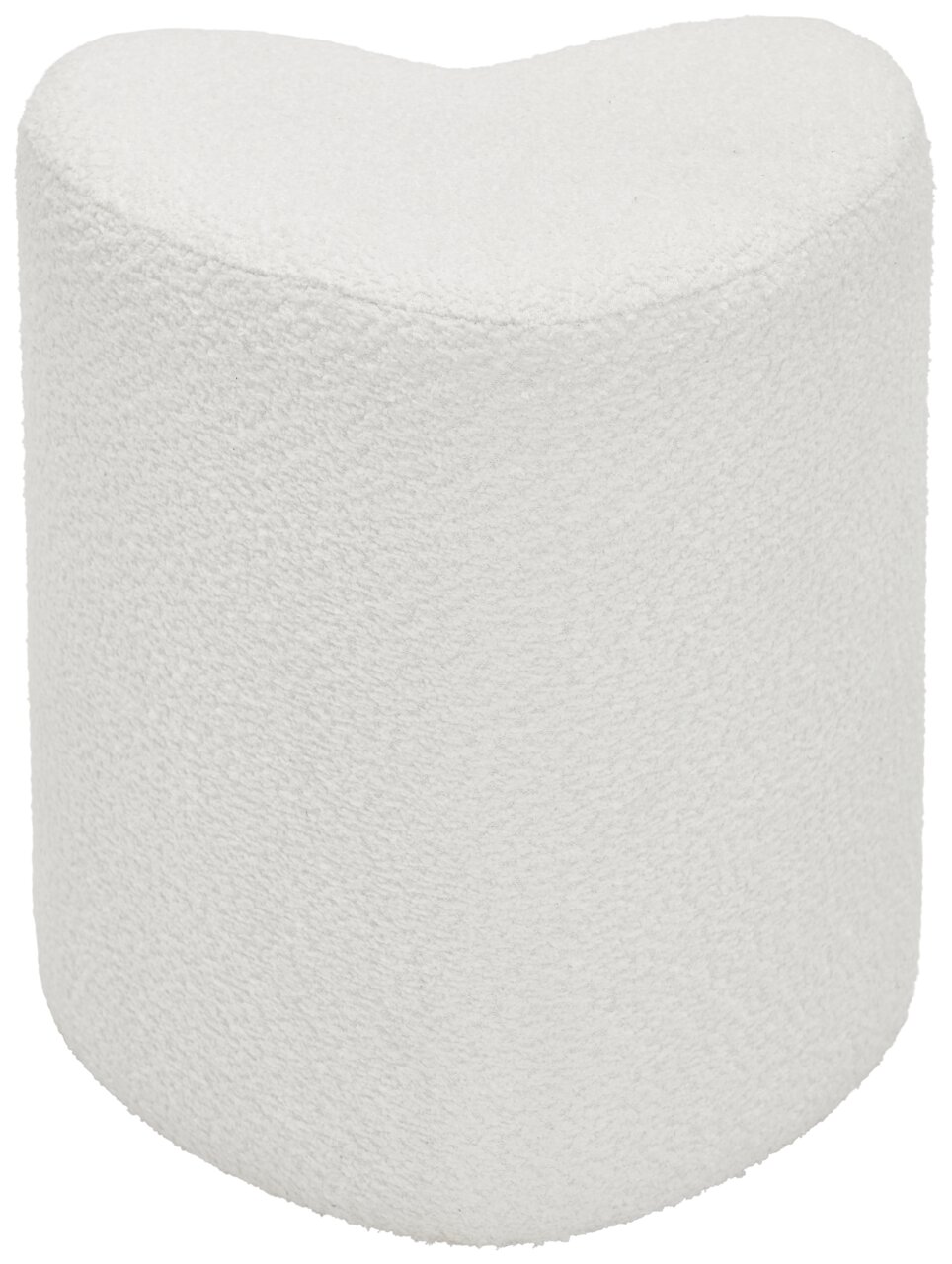Weißer, herzförmiger Hocker aus weichem Material, seitliche Perspektive