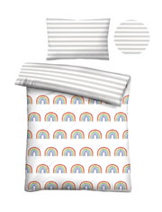 Bettwäsche-Set mit Regenbogenmuster und gestreiftem Kissenbezug, Draufsicht
