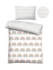 Bettwäsche-Set mit Regenbogenmuster und gestreiftem Kissenbezug, Draufsicht