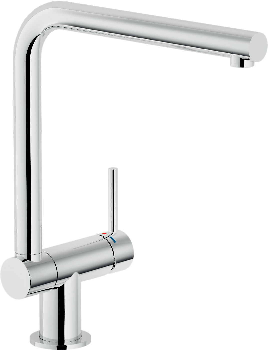 Novel Fensterarmatur Moderne verchromte Küchenarmatur mit L-förmigem Auslauf, seitlicher Hebelsteuerung, seitliche Perspektive