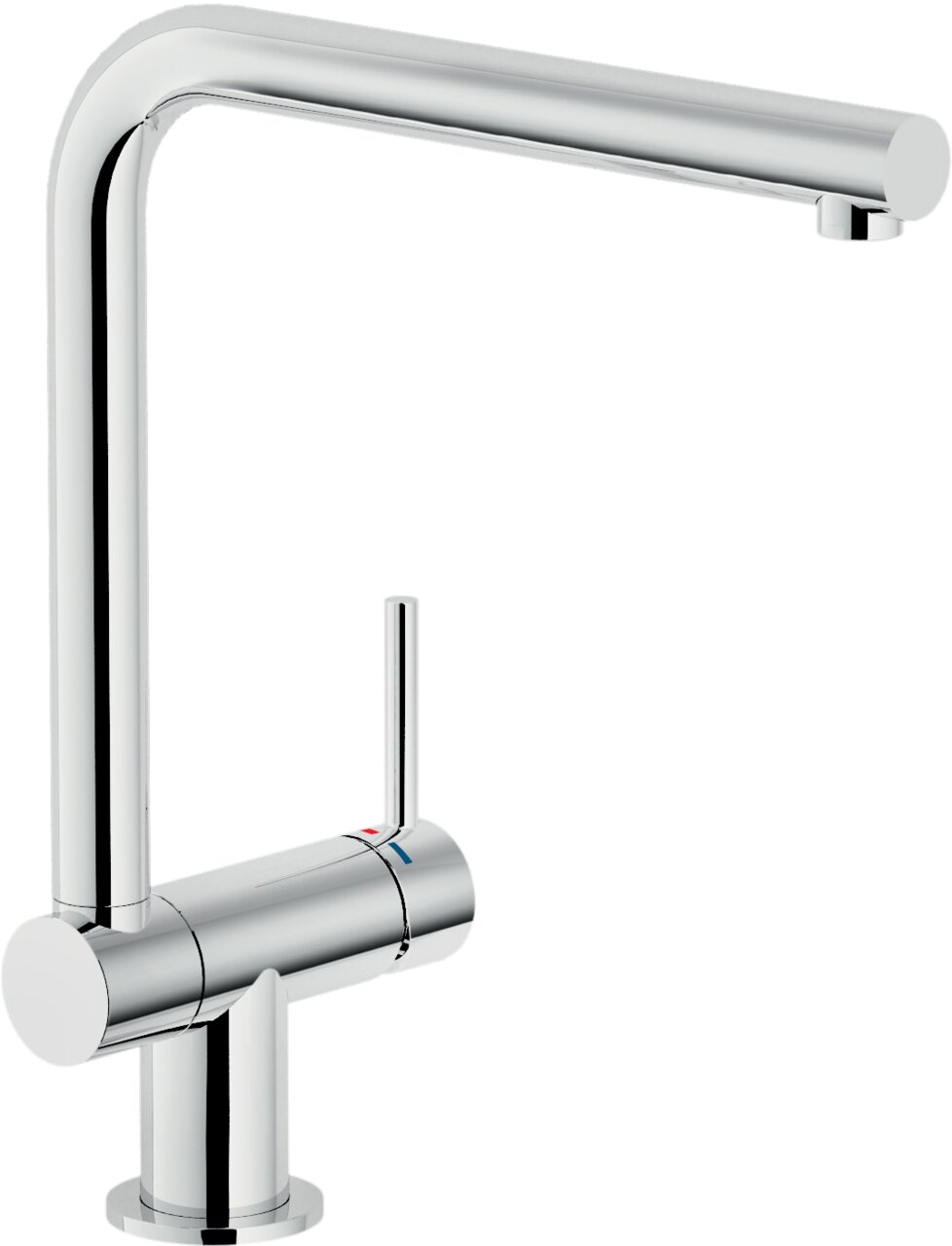Novel Fensterarmatur Moderne verchromte Küchenarmatur mit L-förmigem Auslauf, seitlicher Hebelsteuerung, seitliche Perspektive