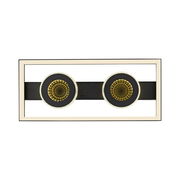 LED-Deckenleuchte mit zwei runden Leuchtelementen in einem rechteckigen Rahmen, Ansicht von vorne