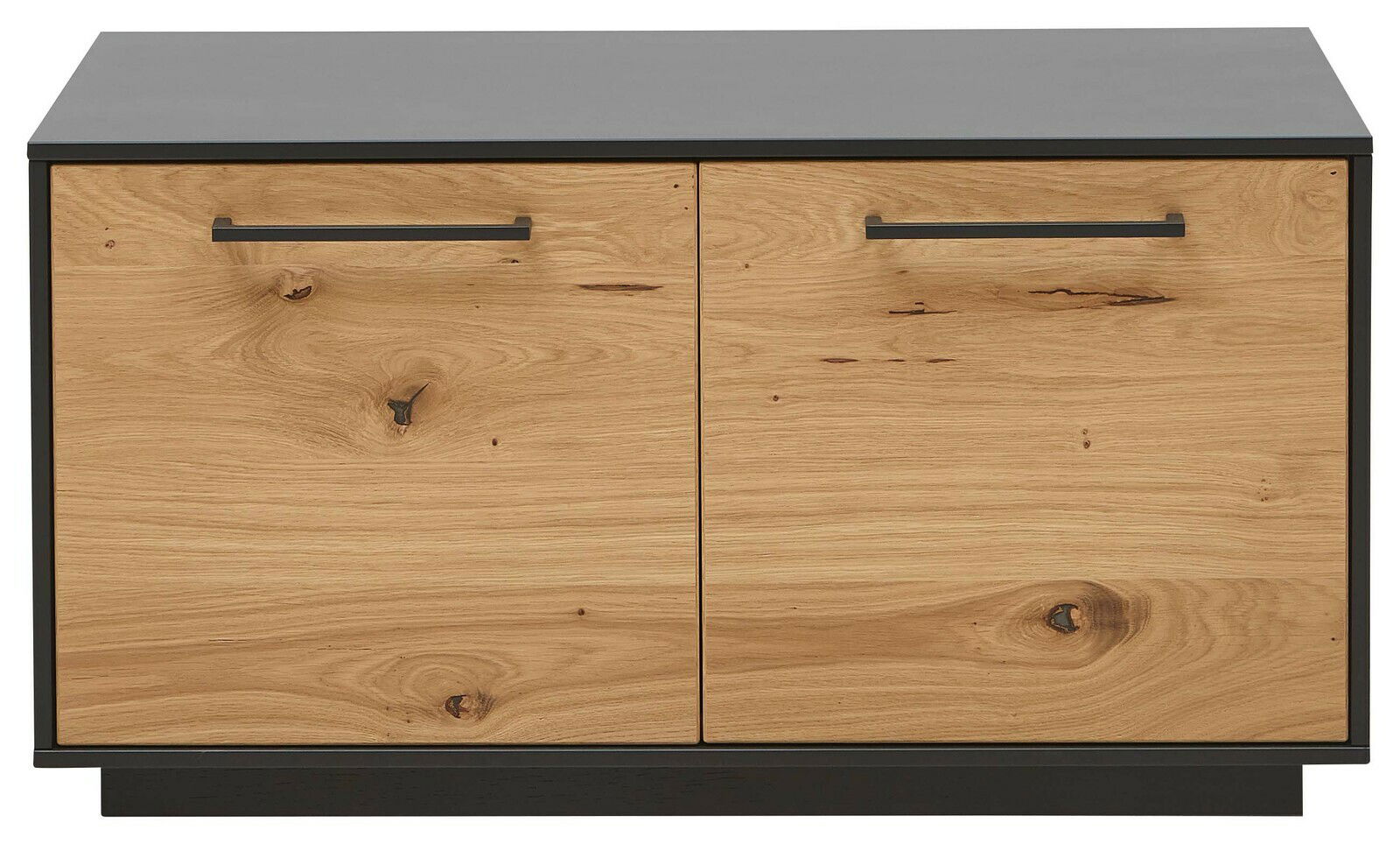 Dieter Knoll Bank SAVONA Frontale Ansicht einer modernen Bank mit Holzoptik und schwarzen Griffen.